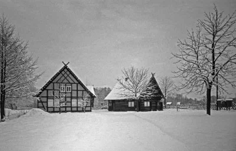 Building of an old historic farmhouse in winter in Lehde Spreewald, Brandenburg on the territory of the former GDR, German Democratic Republic