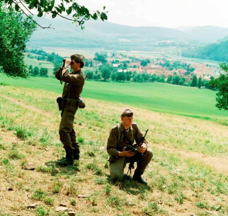 Soldiers of the Border Troops of the GDR in use for border security at Lindewerra - Wahlshausen in Thuringia