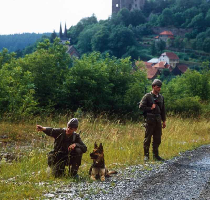 Soldiers of the Border Troops of the GDR in use for border security at Lindewerra - Wahlshausen in Thuringia