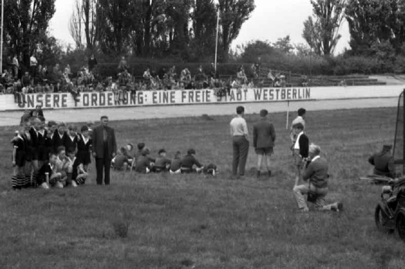 Football match in the stadium in Merseburg in the federal state Saxony-Anhalt in the area of the former GDR, German democratic republic