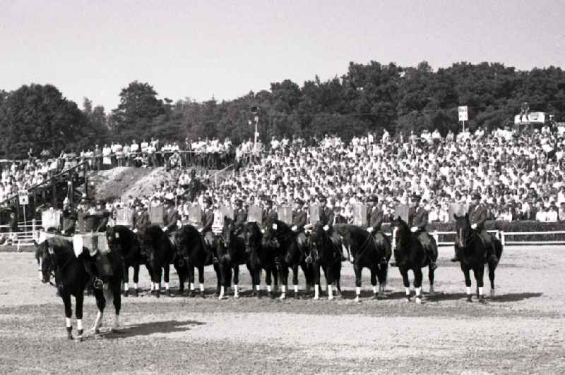 Stallion parade at the Moritzburg stallion depot of the VE Horse Breeding Directorate South in Moritzburg, Saxony in the territory of the former GDR, German Democratic Republic