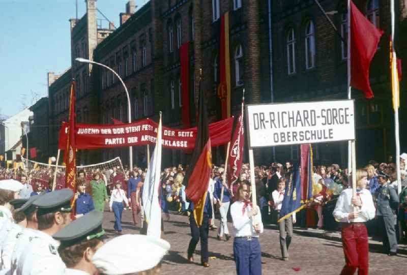 1st May Demonstration in Neustrelitz in Mecklenburg-Vorpommern in the territory of the former GDR, German Democratic Republic