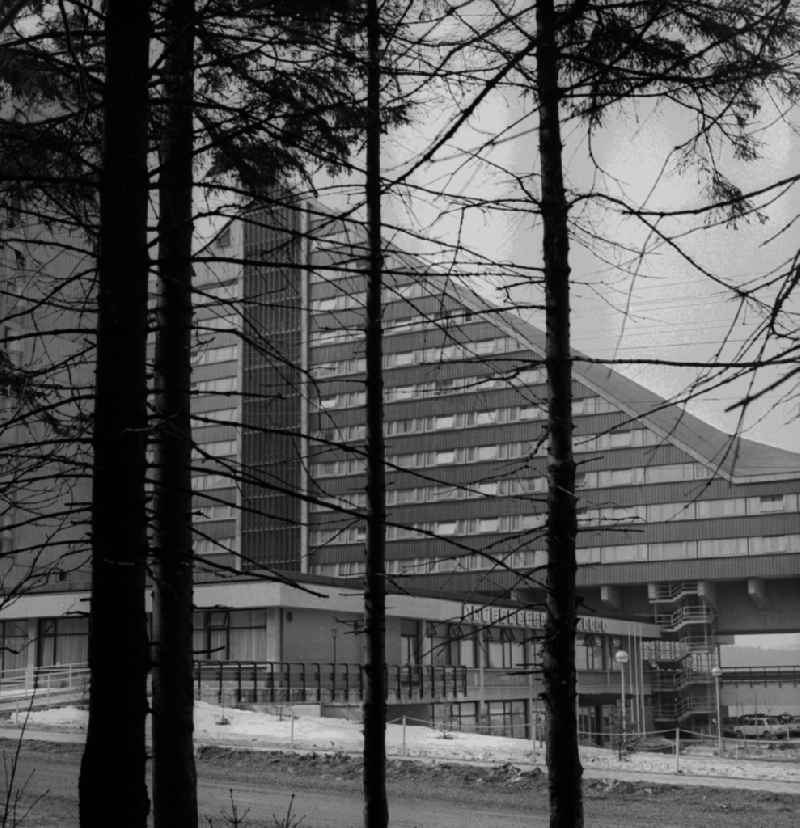 The Inter Hotel 'Panorama' in Oberhof in today's State of Thuringia. The hotel was opened in 1969 in Oberhof and operated by Inter Hotel GDR. Also the fdgb used the hotel to 1989/9