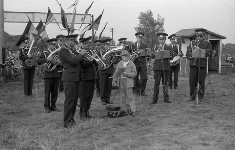 Residents and guests as participants in the events on the occasion of a village festival in Paaren, Brandenburg on the territory of the former GDR, German Democratic Republic