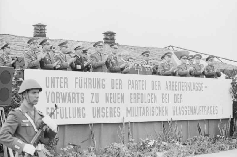 Members of the Politburo of the SED Central Committee to visit the Jagdfliegergeschwader 9 (JG-9) in Peenemuende in Western Pomerania in the field of the former GDR, German Democratic Republic