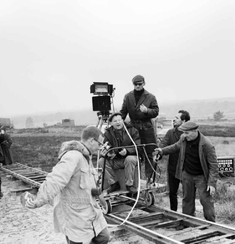 Shooting the feature film 'En Route to Lenin' in Potsdam in Brandenburg on the territory of the former GDR, German Democratic Republic. Filmed in black and white film was produced on the occasion of the 10