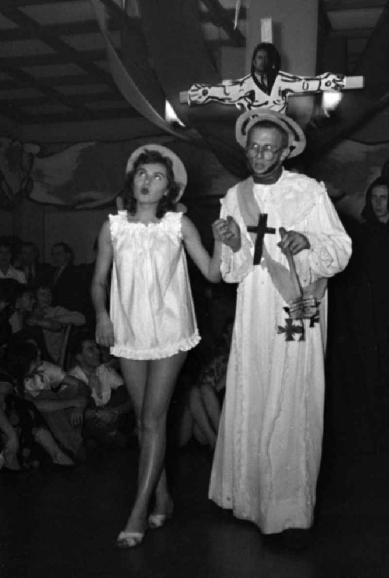 The Director Juergen Buechmann at a carnival event in the film school in the district Babelsberg in Potsdam in the state Brandenburg on the territory of the former GDR, German Democratic Republic