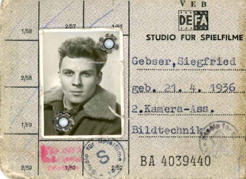 Reproduction VEB DEFA Studio company ID for feature films issued in Potsdam in the state Brandenburg on the territory of the former GDR, German Democratic Republic