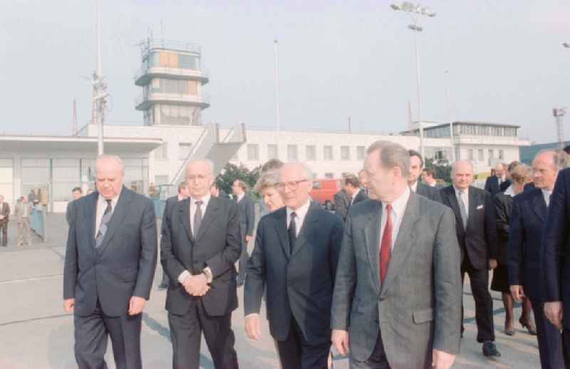 Erich Honecker and Gustav Husak during arrival for a state visit at the airport in Prague in the Czech Republic, the former Czechoslovakia