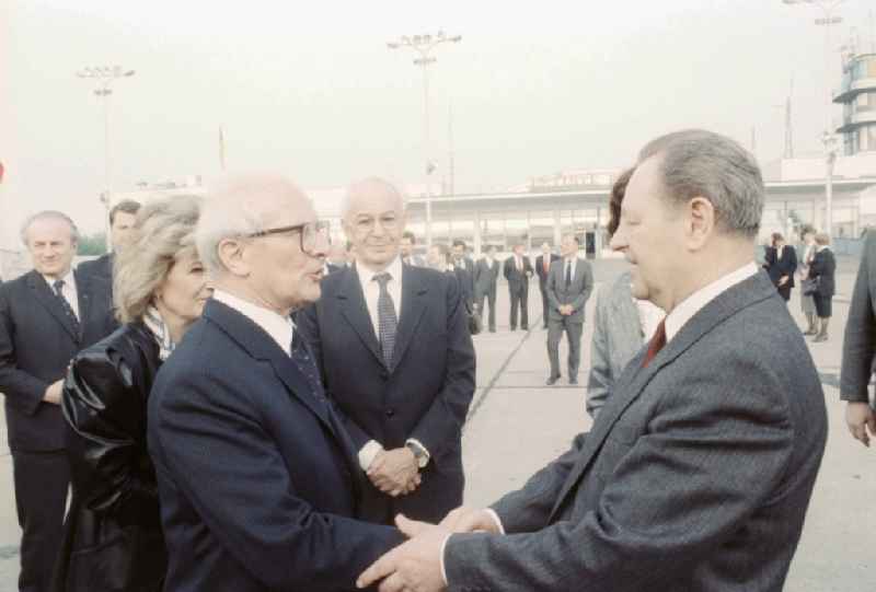 Erich Honecker during the arrival at the airport for an official visit to Prague in the Czech Republic, the former Czechoslovakia