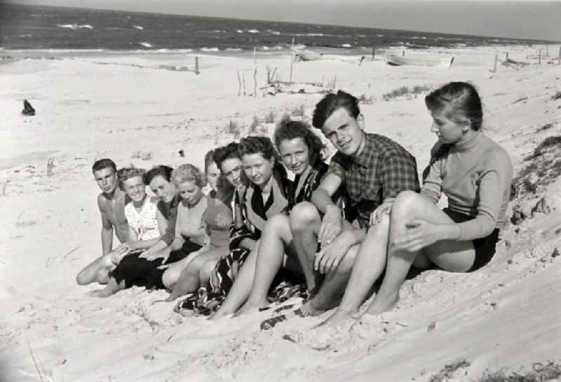 Beach activity and recreation on the Baltic Sea beach in Prerow in the state Mecklenburg-Western Pomerania on the territory of the former GDR, German Democratic Republic