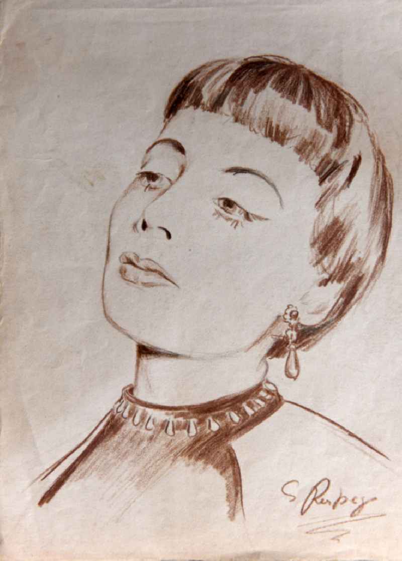 VG picture free work: pencil drawing girl portrait by the artist Siegfried Gebser in Prerow in the state Mecklenburg-Western Pomerania on the territory of the former GDR, German Democratic Republic