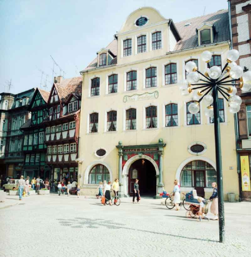 The house Gruenhagen listed residential building in the old town at the market place in the town of Quedlinburg in Saxony-Anhalt on the territory of the former GDR, German Democratic Republic. His name was inspired by a later owner, the textile manufacturer Gruenhagen