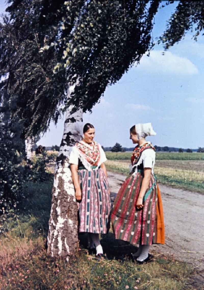 Costumes and garments the Sorbian minority in Milkel in the state Saxony on the territory of the former GDR, German Democratic Republic