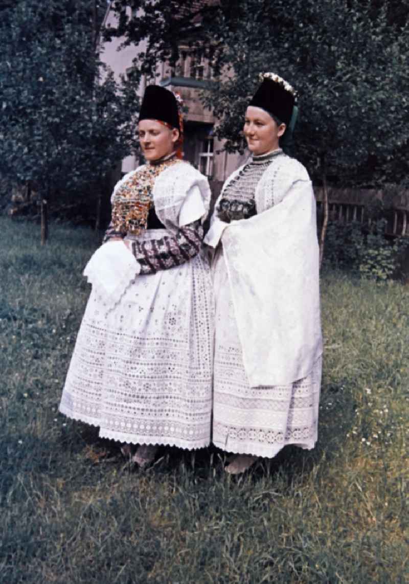 Costumes and garments the Sorbian minority in Milkel in the state Saxony on the territory of the former GDR, German Democratic Republic