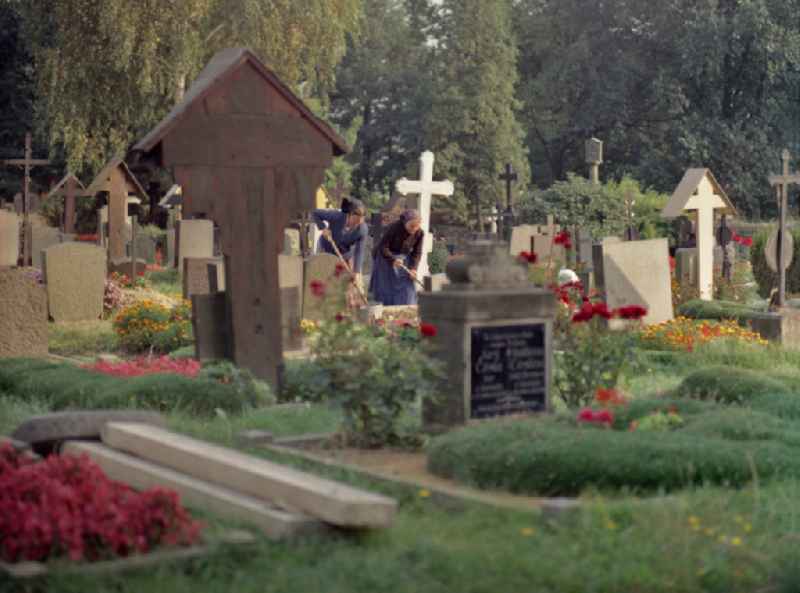 Cultural-historical gravestone ensemble in the cemetery in Ralbitz, Saxony on the territory of the former GDR, German Democratic Republic