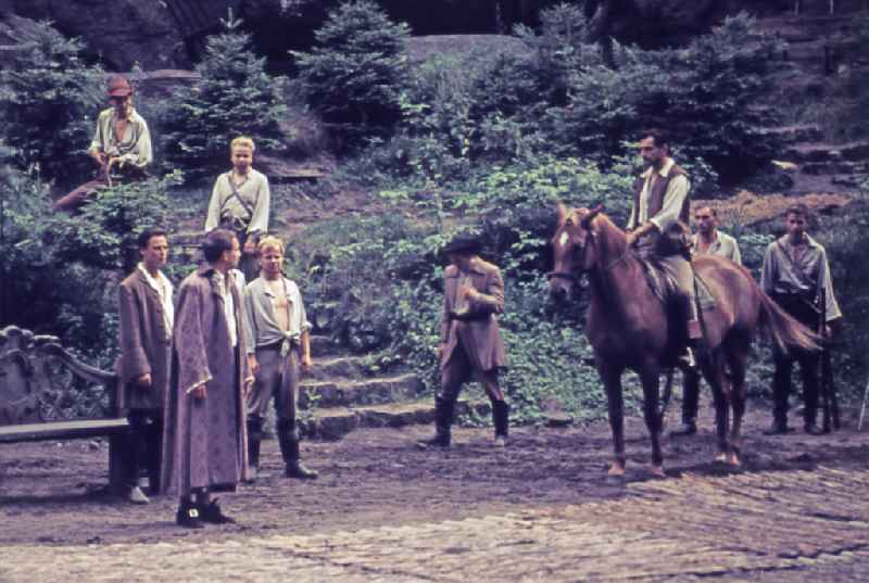 Actors and actors of a theater - scene and stage design of ' Felsenbuehne Rathen ' in Rathen, Saxony on the territory of the former GDR, German Democratic Republic