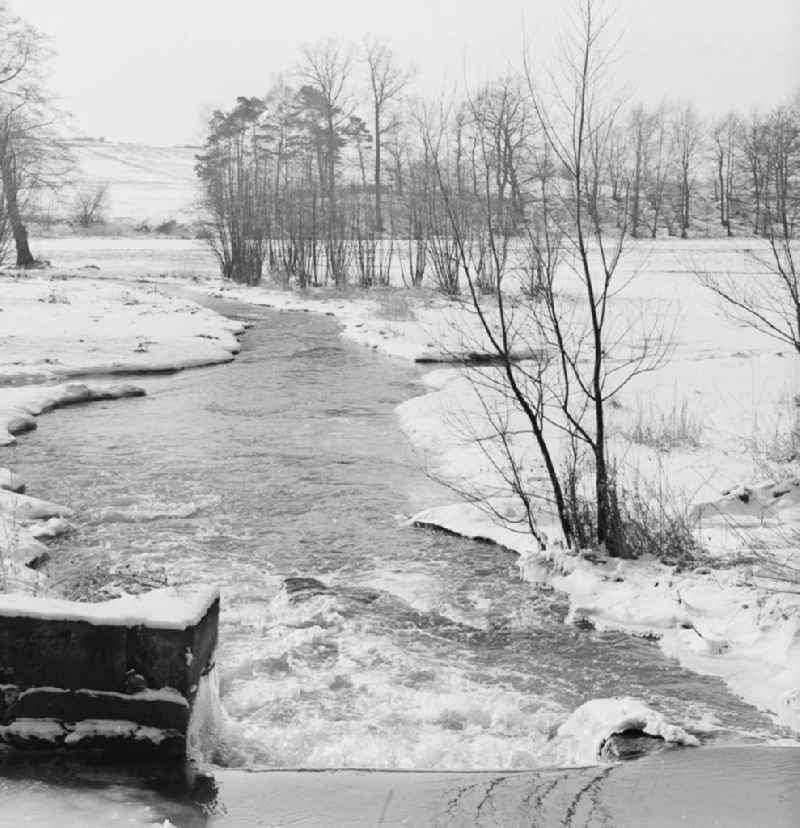 Winter landscape in Riesa in the state Saxony on the territory of the former GDR, German Democratic Republic