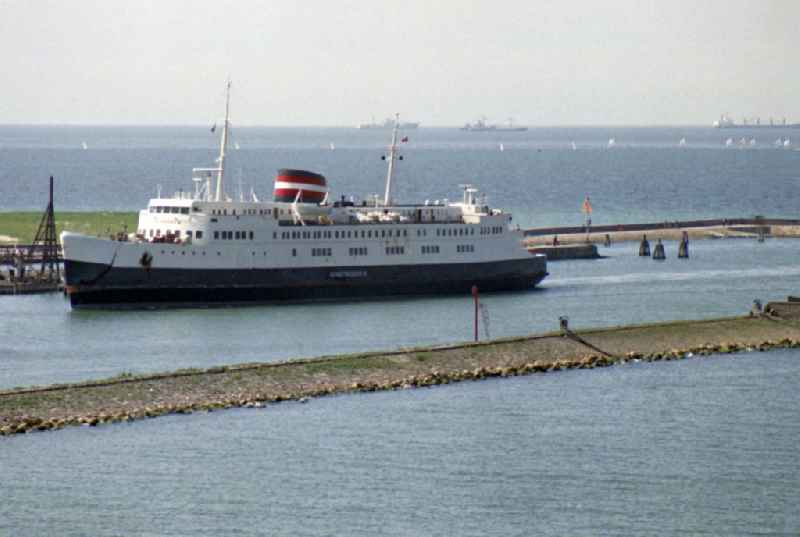 Ferry Kong Frederik IX in overseas port in Rostock in the state Mecklenburg-Western Pomerania on the territory of the former GDR, German Democratic Republic