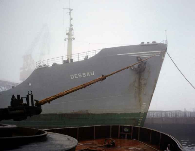 The MS 'Dessau' at the pier at the Port of Sassnitz in what is now the state of Mecklenburg-Vorpommern. The 'Dessau' was intended for the transport of iron ore concentrates