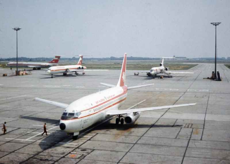 Passenger aircraft Boeing 737-2D6C of the Algerian airline AIR ALGERIE on the pre-takeoff line of the airport in Schoenefeld, Brandenburg on the territory of the former GDR, German Democratic Republic