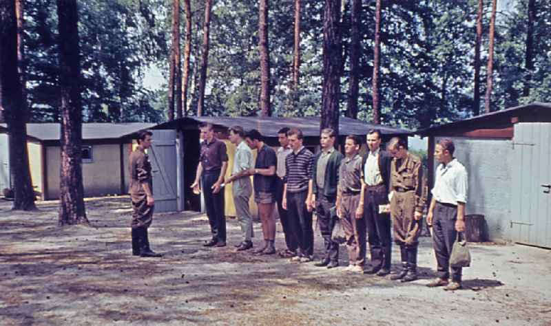 Practical training with a pre-military character in preparation for military service in GST- Uniform in Stechlin, Brandenburg on the territory of the former GDR, German Democratic Republic