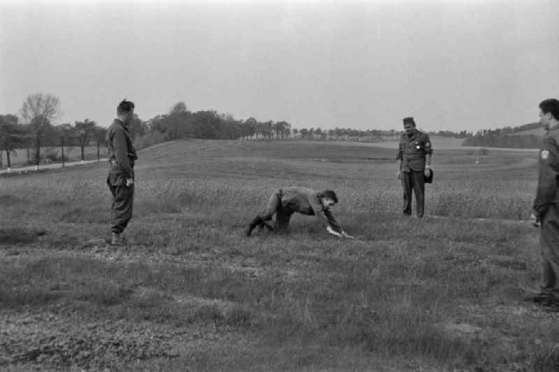 Practical training with a pre-military character in preparation for military service in der GST - Gesellschaft fuer Sport & Technik in Stechlin, Brandenburg on the territory of the former GDR, German Democratic Republic