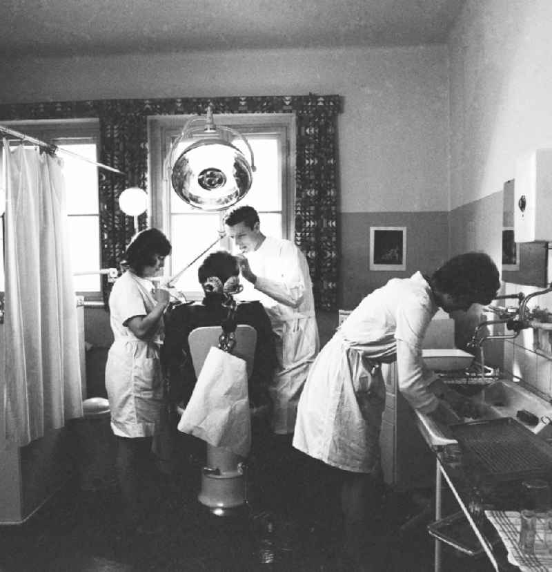 A soldier of the NVA with a treatment at the dentist in Strausberg in what is now the state of Brandenburg