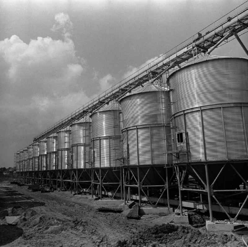 Grain elevators of the German Agricultural Production Cooperative LPG ' Rotes Banner ' in Trinwillershagen in Mecklenburg-Western Pomerania