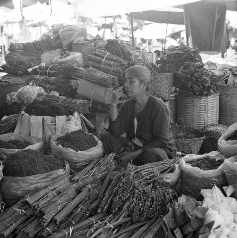 Marktszene in Vientiane, der Hauptstadt der Demokratischen Volksrepublik Laos.
