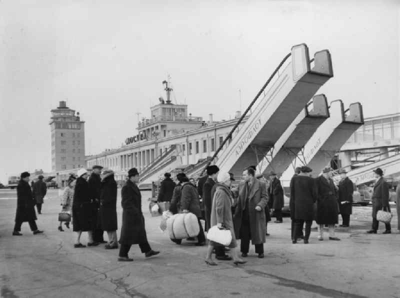 Gangways and the main building at the airport Vnukovo in Moscow in the Soviet Union - UdSSR - Russia