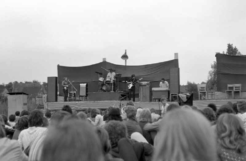 Puhdys in founding line-up at an open-air concert in Wanzleben-Boerde, Saxony-Anhalt in the area of the former GDR, German Democratic Republic