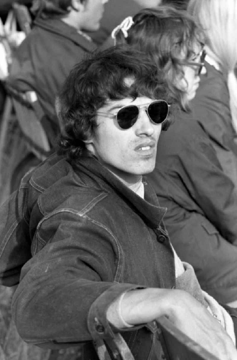 Man with sunglasses and jeans at an open-air concert in Wanzleben-Boerde, Saxony-Anhalt in the territory of the former GDR, German Democratic Republic