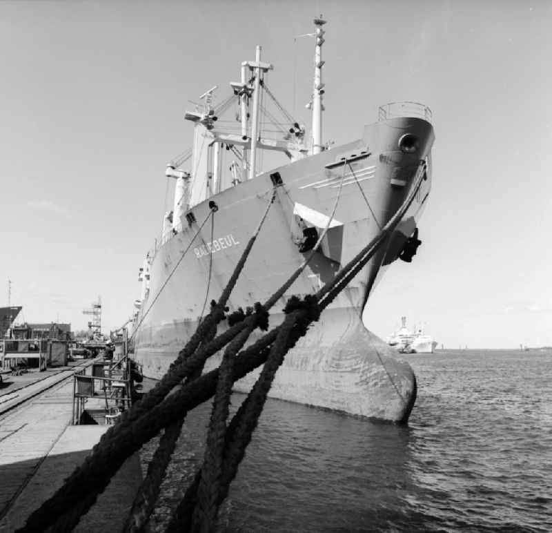 The Soviet general cargo Korsun-Schewschenkowski in the port of Warnemuende in Mecklenburg-Western Pomerania in the field of the former GDR, German Democratic Republic