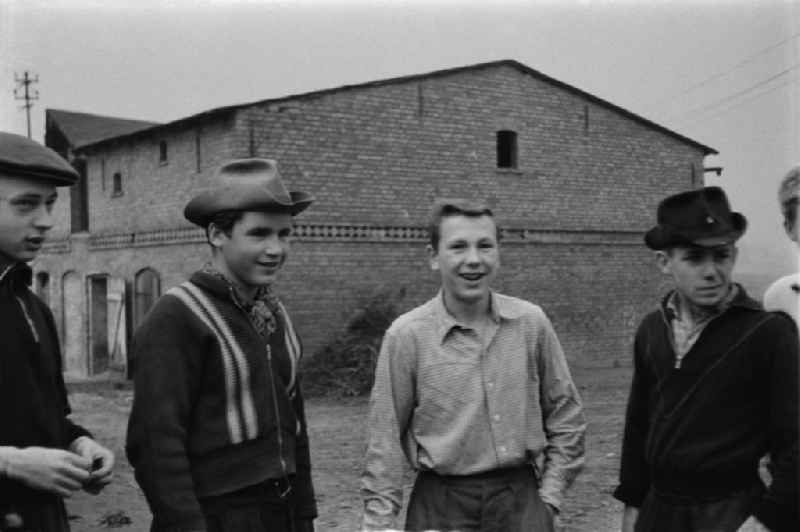 End of the day of the potato harvest for 9th grade students in Werneuchen, Brandenburg in the territory of the former GDR, German Democratic Republic