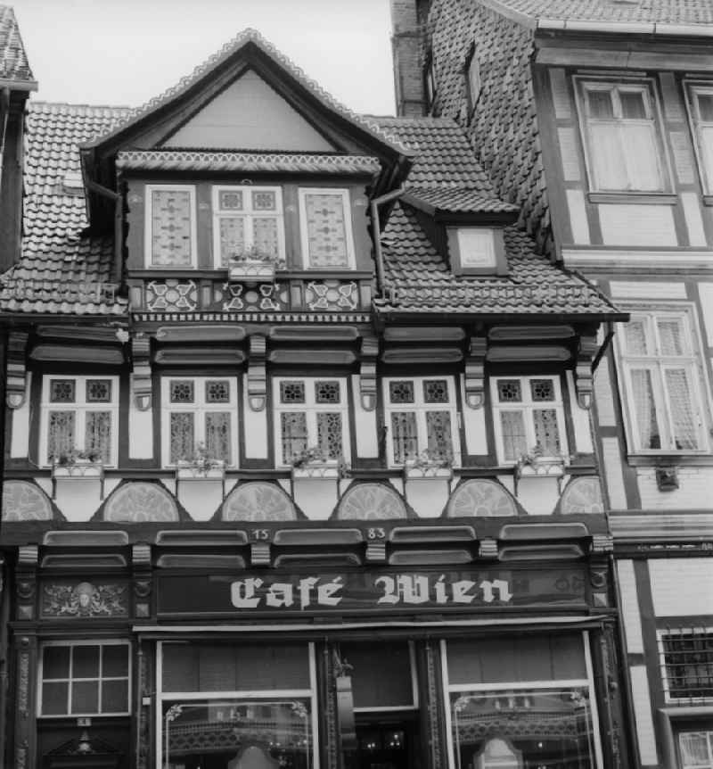 The listed residential and commercial building Cafe Wien in Wernigerode in the federal state of Saxony-Anhalt on the territory of the former GDR, German Democratic Republic