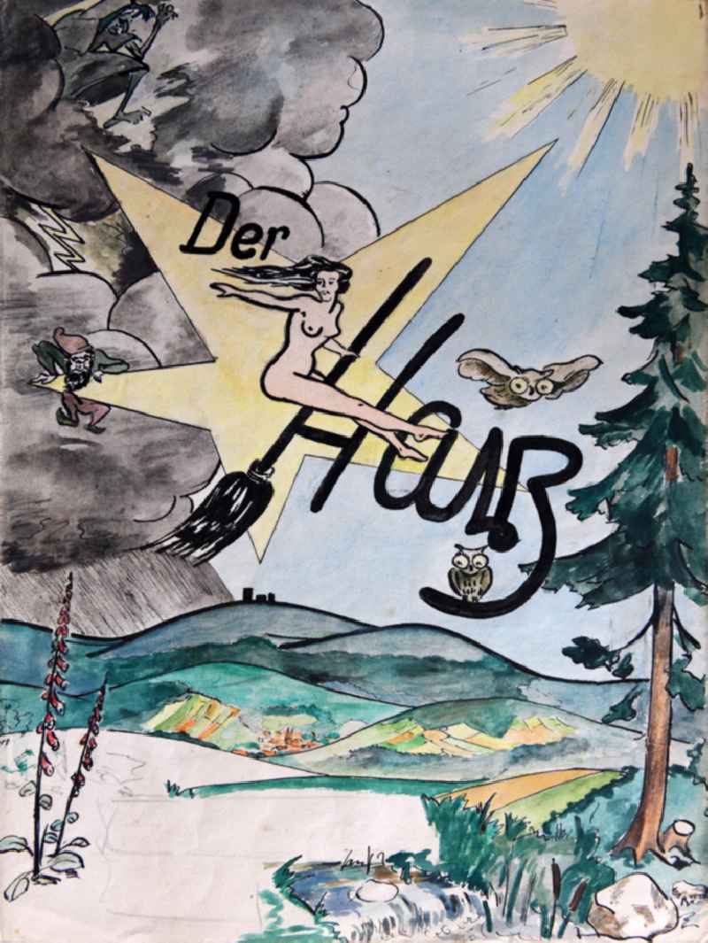 VG Image free work: Colored pencil drawing ' Der Harz ' by the artist Siegfried Gebser in Wernigerode in the state Saxony-Anhalt on the territory of the former GDR, German Democratic Republic