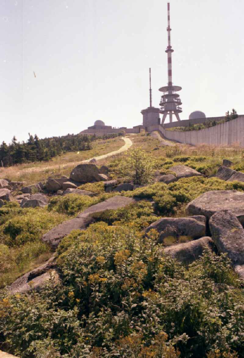 Transmission and radio technology - military technology der GSSD - Rote Armee auf dem Gipfel des Brocken Plateau in the Harz in Schierke in the state Saxony-Anhalt on the territory of the former GDR, German Democratic Republic