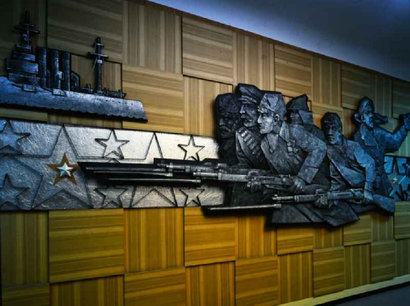 Wall relief in traditional room exhibition the GSSD Group of the Soviet Armed Forces in Wuensdorf in the state Brandenburg on the territory of the former GDR, German Democratic Republic