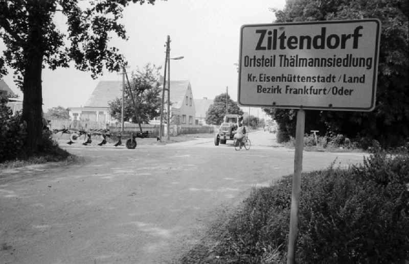 Entrance to the town sign of village Zilten in the federal state Brandenburg in the area of the former GDR, German democratic republic