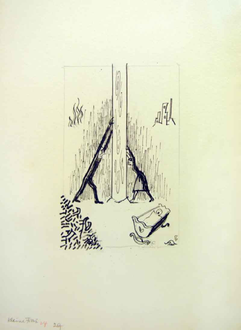 Zeichnung von Herbert Sandberg 'Kleine Frau' aus dem Jahr 1956, 13,5x21,
